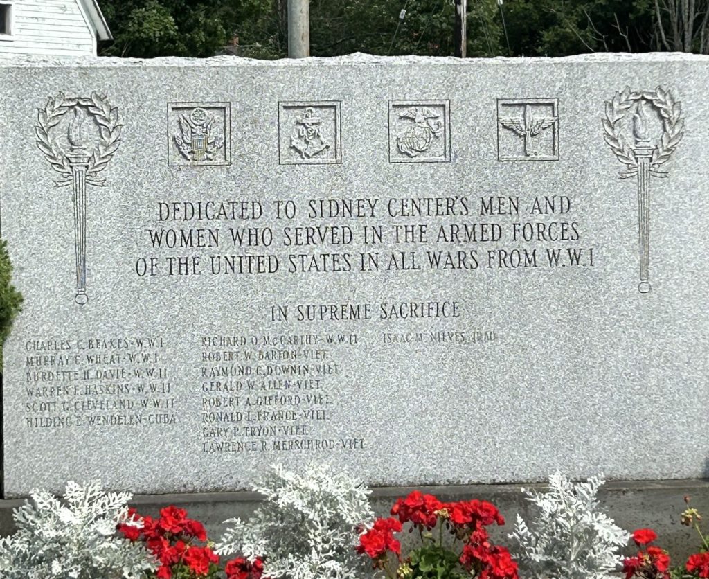 SIDNEY CENTER’S ARMED FORCES WAR MEMORIAL CLOSE-UP