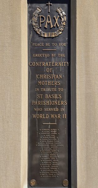 ST. BASILS PARISHIONERS WORLD WAR II MEMORIAL PLAQUE