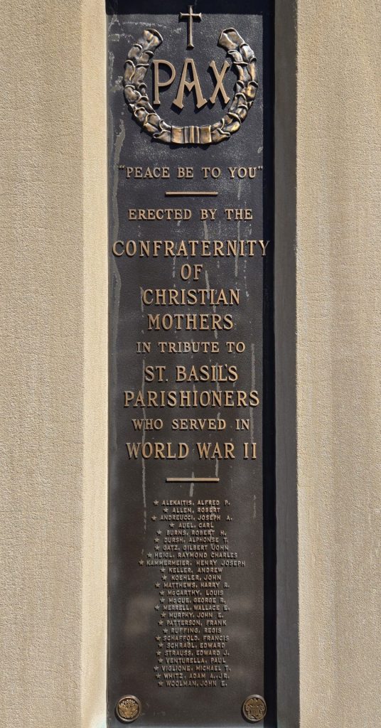 ST. BASILS PARISHIONERS WORLD WAR II MEMORIAL PLAQUE