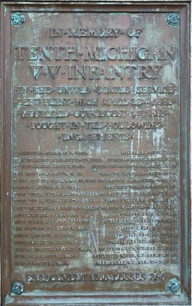 TENTH MICHIGAN V.V. INFANTRY WAR MEMORIAL PLAQUE