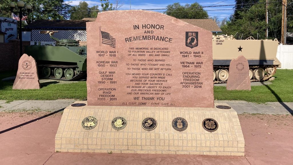 THE FOUNTAIN VALLEY VETERANS MEMORIAL ROCK BACK