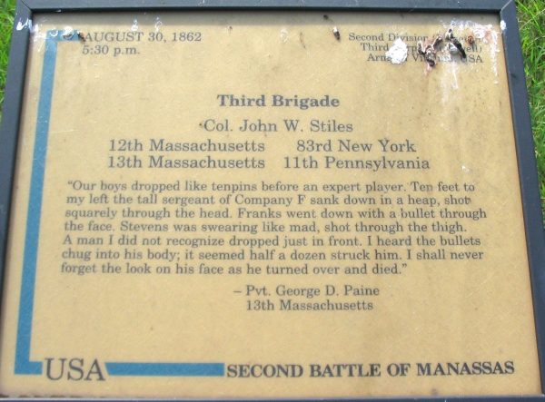 THIRD BRIGADE SECOND BATTLE OF MANASSAS WAR MEMORIAL PLAQUE