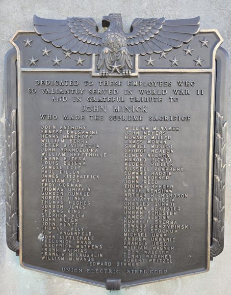 UNION ELECTRIC STEEL CORP WORLD WAR II HONOR ROLL MEMORIAL PLAQUE