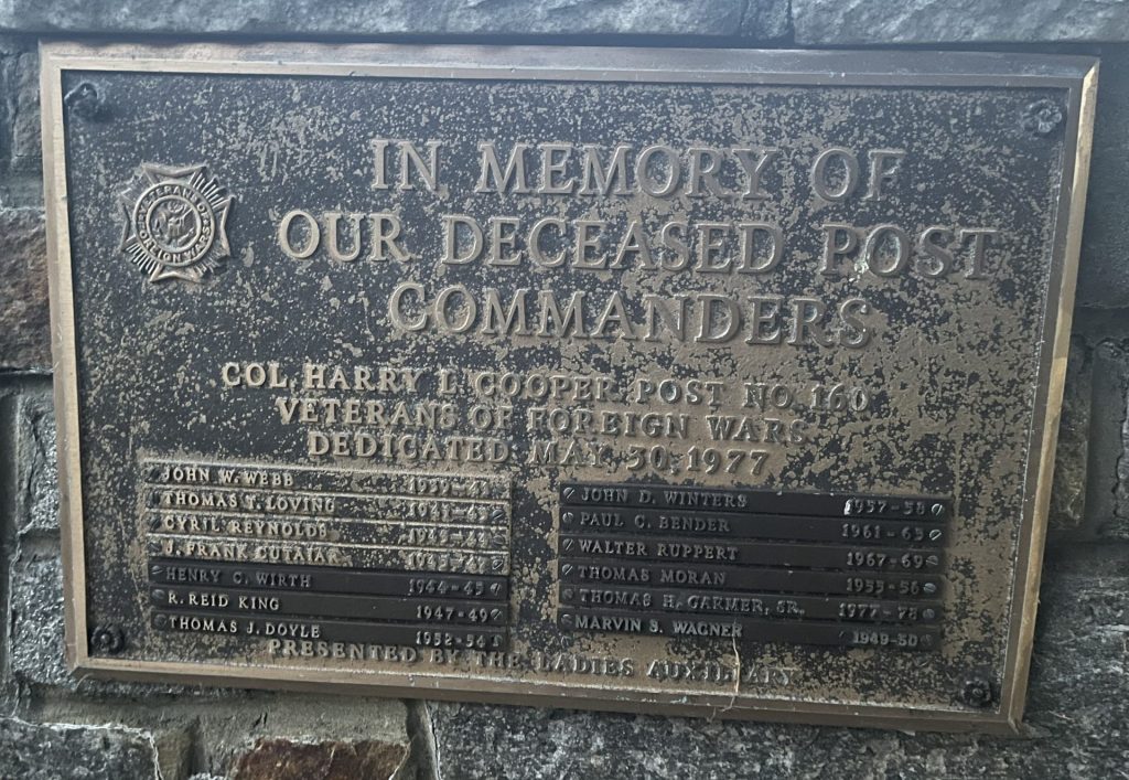 VFW POST 160 VETERANS MEMORIAL PLAQUE B