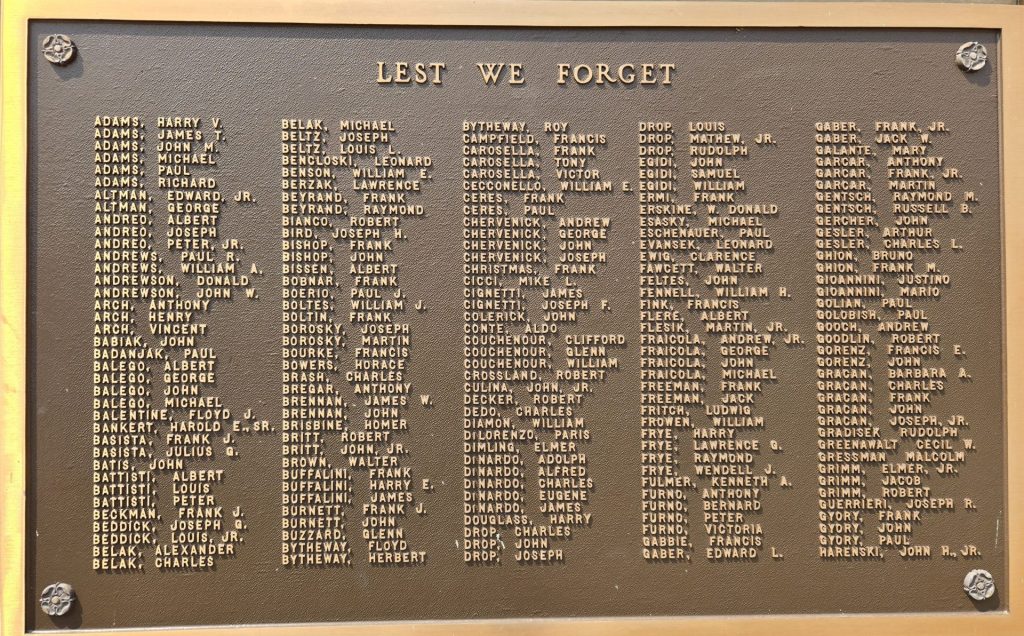 VILLAGE OF HERMINIE WORLD WAR II VETERANS MEMORIAL PLAQUE B