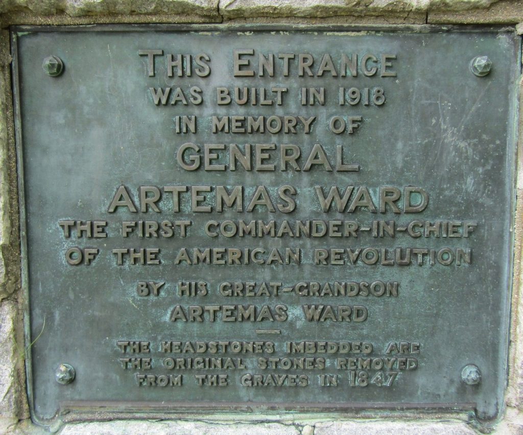 GENERAL ARTEMAS WARD REVOLUTIONARY WAR MEMORIAL ENTRANCE PLAQUE