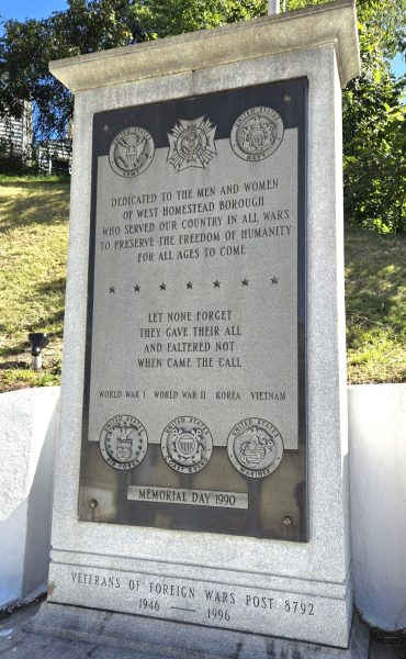 WEST HOMESTEAD BOROUGH ALL WARS VETERANS MEMORIAL