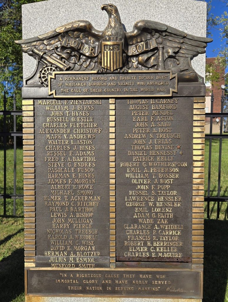 WHITAKER BOROUGH VETERANS MEMORIAL PLAQUE