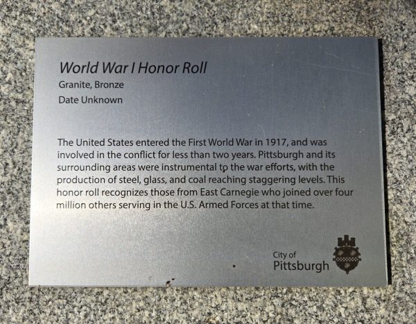 WORLD WAR I HONOR ROLL MEMORIAL PLAQUE A
