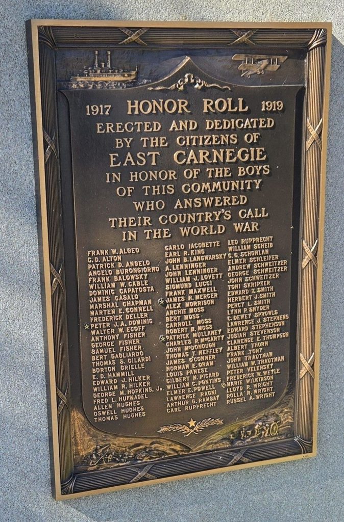 WORLD WAR I HONOR ROLL MEMORIAL PLAQUE B