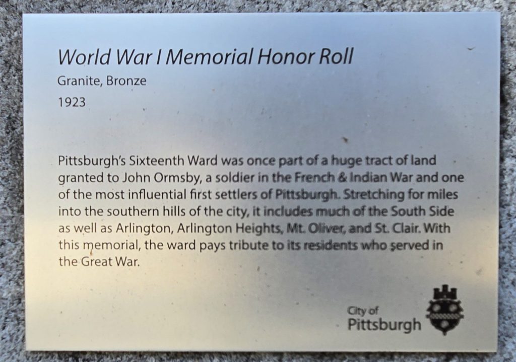 WORLD WAR I MEMORIAL HONOR ROLL PLAQUE