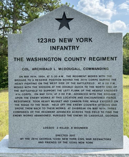 123RD NEW YORK INFANTRY WASHINGTON COUNTY REGIMENT WAR MEMORIAL FRONT
