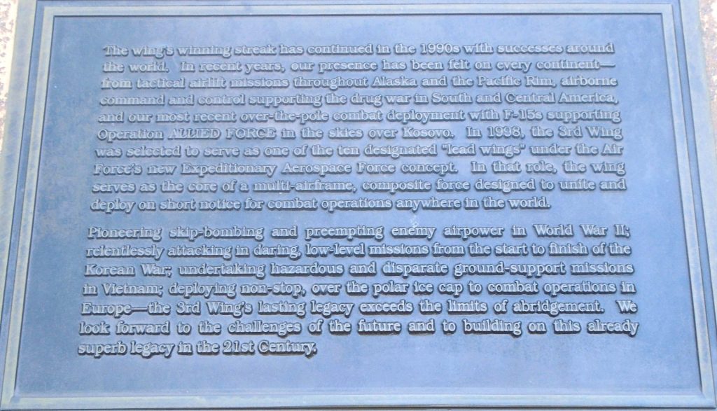 3RD WING HISTORY WAR MEMORIAL PLAQUE C