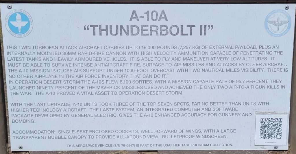 A-10A “THUNDERBOLT II” MEMORIAL AIRCRAFT PLAQUE
