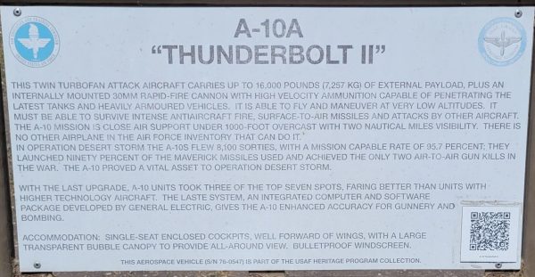 A-10A “THUNDERBOLT II” MEMORIAL AIRCRAFT PLAQUE