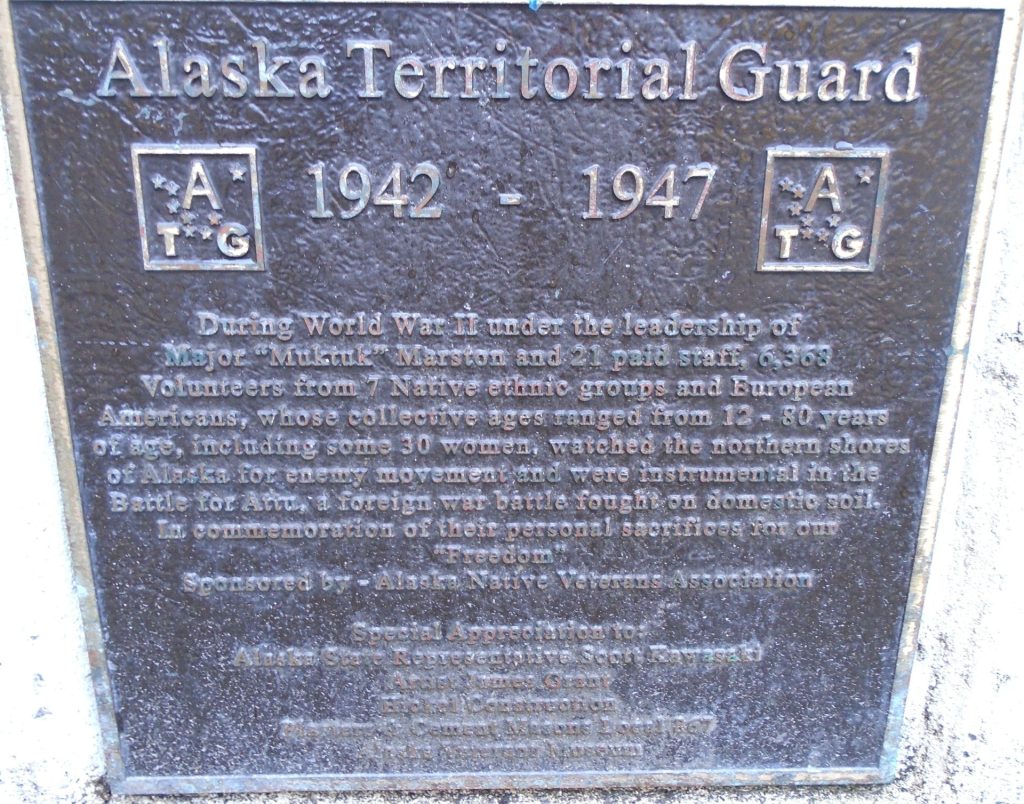 ALASKA TERRITORIAL GUARD WAR MEMORIAL PLAQUE ANCHORAGE
