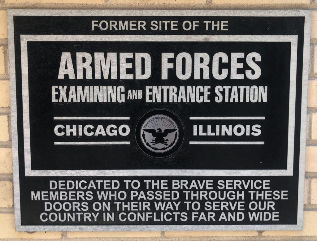 ARMED FORCES EXAMINING AND ENTRANCE STATION CHICAGO WAR MEMORIAL PLAQUE