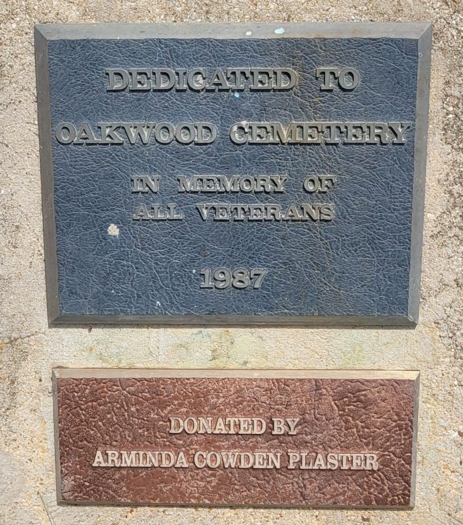 ARMINDA COWDER PLASTER ALL VETERANS MEMORIAL FLAGPOLE PLAQUES