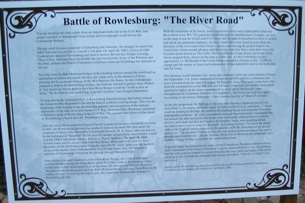 BATTLE OF ROWLESBURG “THE RIVER ROAD” WAR MEMORIAL PLAQUE