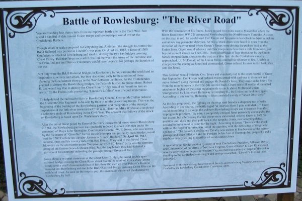 BATTLE OF ROWLESBURG “THE RIVER ROAD” WAR MEMORIAL PLAQUE