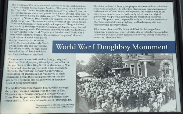 BERKELEY COUNTY GREAT WORLD WAR MEMORIAL PLAQUE