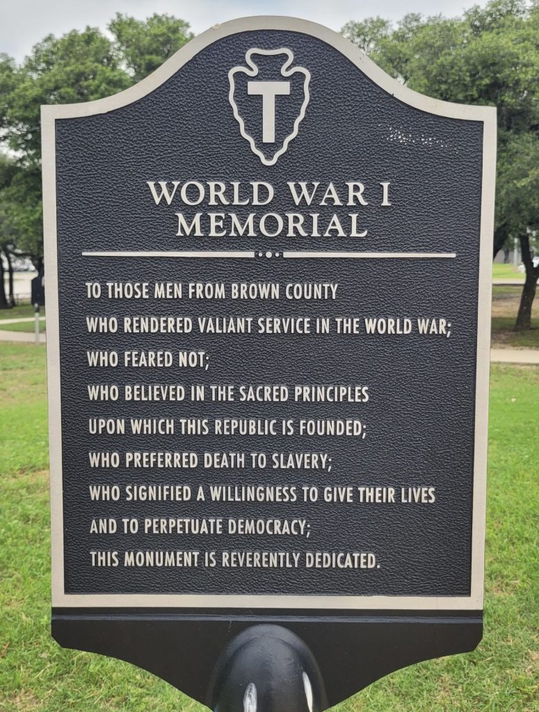BROWN COUNTY WORLD WAR I MEMORIAL MARKER