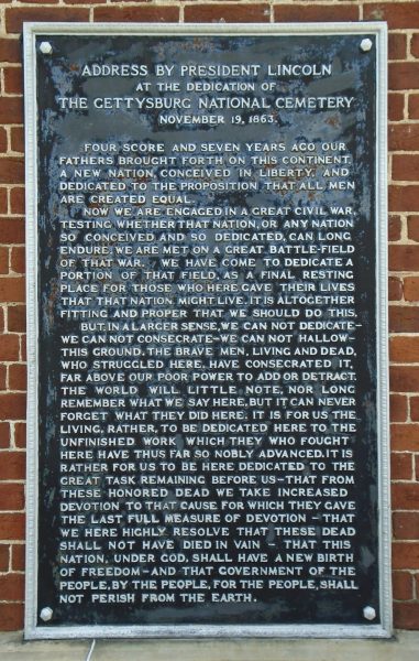 CAMP NELSON NATIONAL CEMETERY ADDRESS BY PRESIDENT LINCOLN WAR MEMORIAL PLAQUE