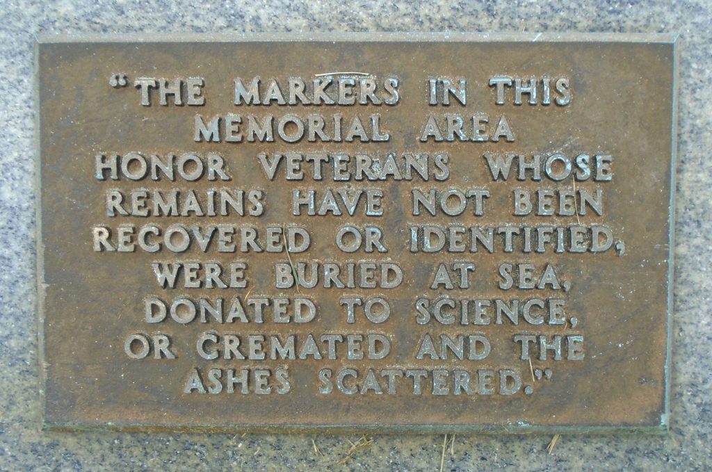 CAMP NELSON NATIONAL CEMETERY REMAINS NOT RECOVERED WAR MEMORIAL PLAQUE