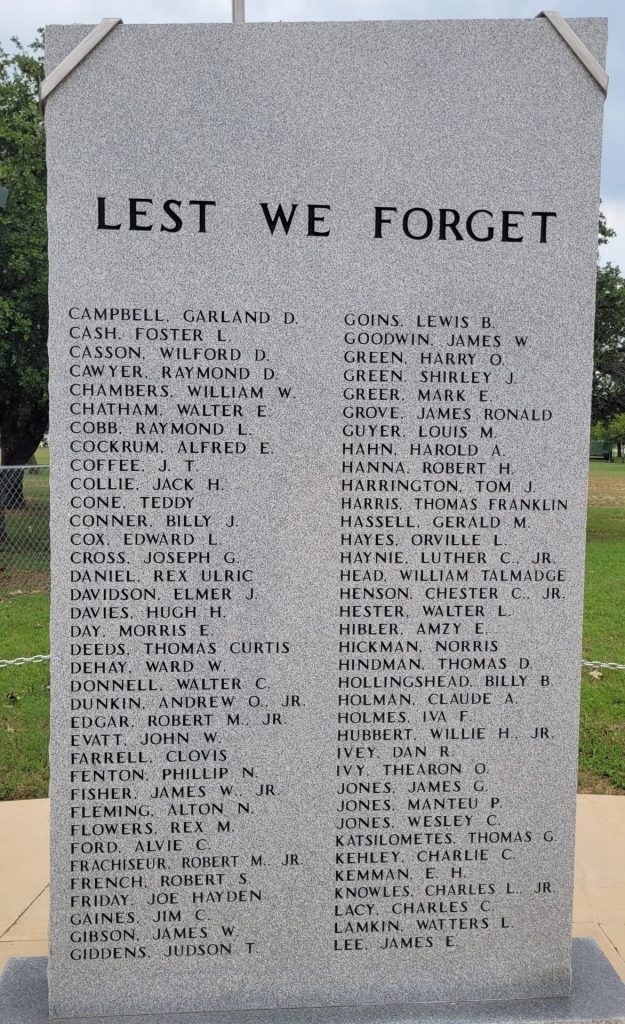 CENTRAL TEXAS VETERANS MEMORIAL STONE C