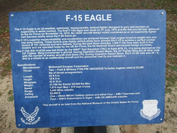 F-15 “EAGLE” MEMORIAL AIRCRAFT PLAQUE
