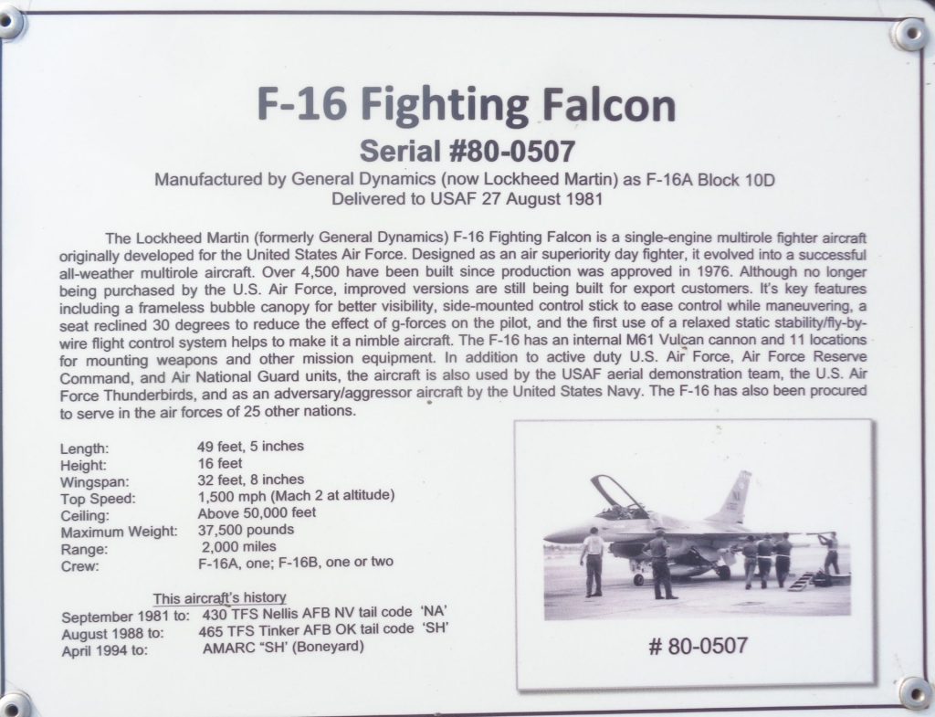 F-16 “FIGHTING FALCON” MEMORIAL AIRCRAFT PLAQUE