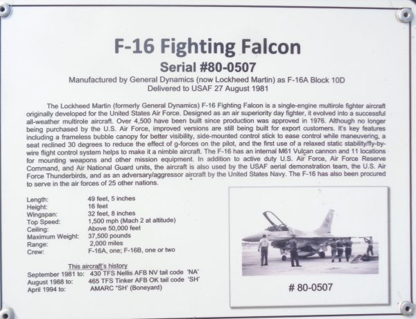 F-16 “FIGHTING FALCON” MEMORIAL AIRCRAFT PLAQUE