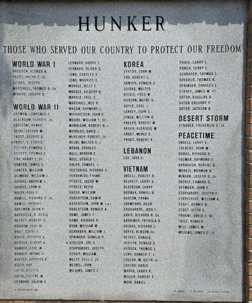 HUNKER HONOR ROLL WAR MEMORIAL STONE
