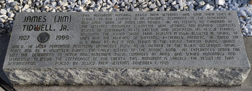 JAMES (JIM) TIDWELL, JR. WAR MEMORIAL TABLET
