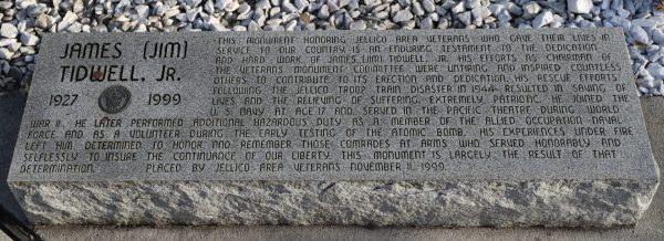 JAMES (JIM) TIDWELL, JR. WAR MEMORIAL TABLET