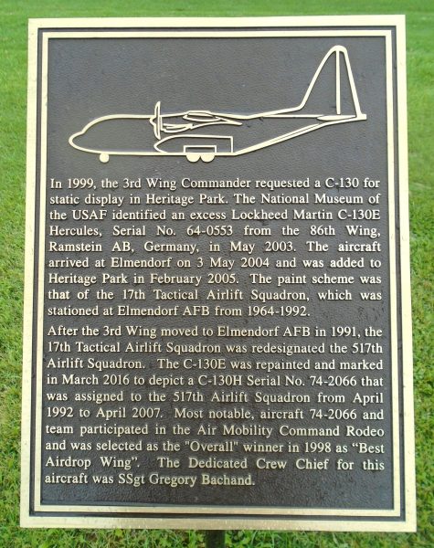 LOCKHEED MARTIN C-130 HERCULES MEMORIAL AIRCRAFT PLAQUE