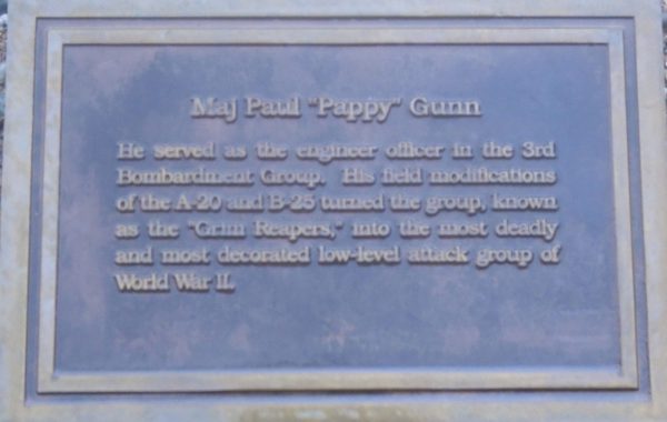 MAJ PAUL “PAPPY” GUNN WAR MEMORIAL PLAQUE