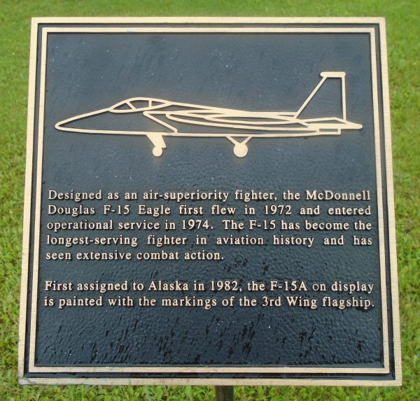 MCDONNELL DOUGLAS F-15 EAGLE WAR MEMORIAL AIRCRAFT PLAQUE
