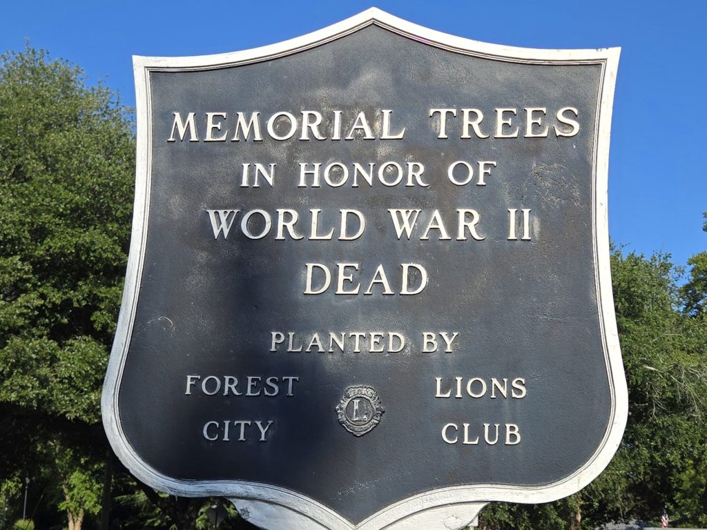 MEMORIAL TREES IN HONOR OF WORLD WAR II DEAD MEMORIAL MARKER