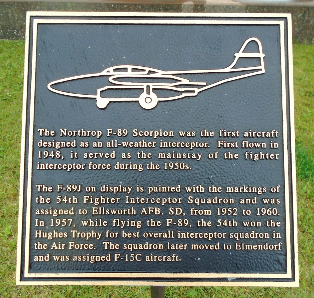 NORTHRUP F-89 SCORPION MEMORIAL AIRCRAFT PLAQUE