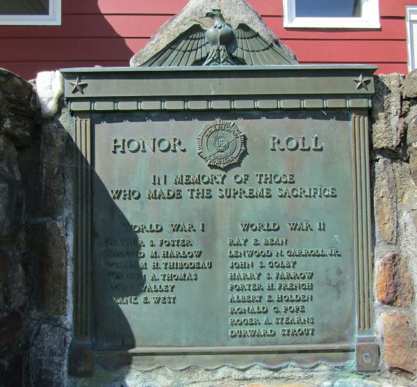 PARIS, MAINE WORLD WARS HONOR ROLL MEMORIAL PLAQUE