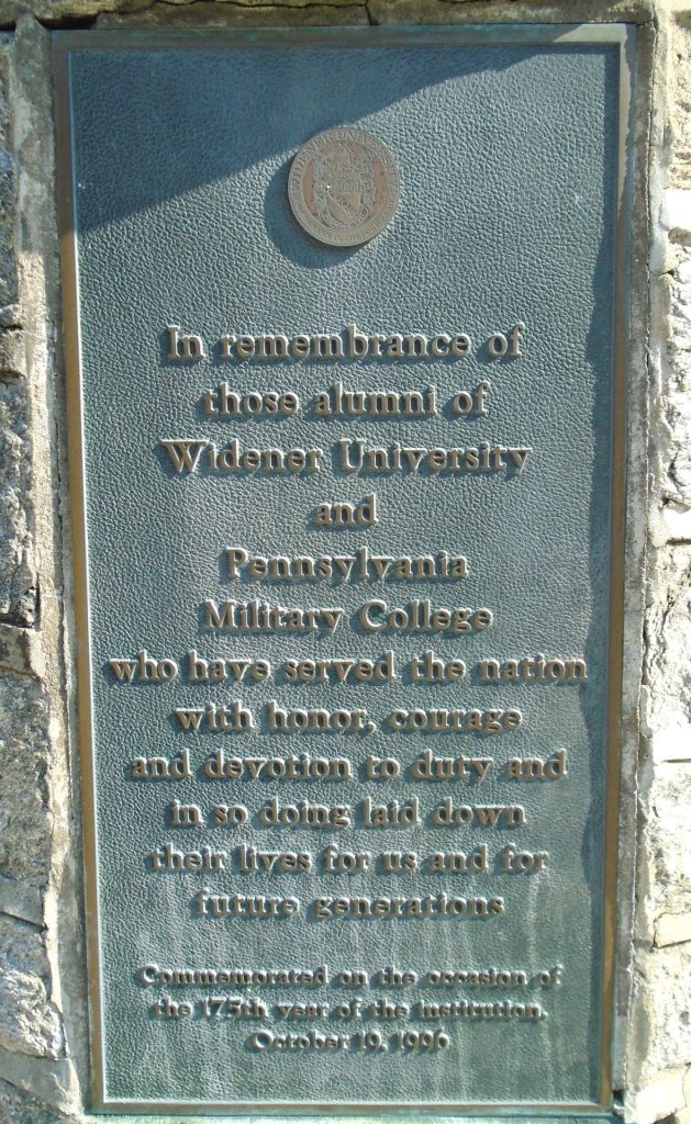 PENNSYLVANIA MILITARY COLLEGE WIDENER UNIVERSITY VETERANS MEMORIAL FLAGPOLE PLAQUE A