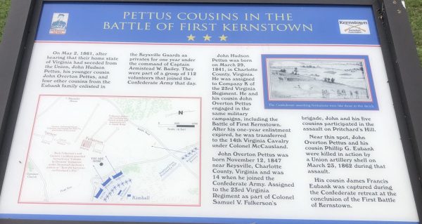PETTUS COUSINS IN THE BATTLE OF FIRST KERNSTOWN WAR MEMORIAL PANEL