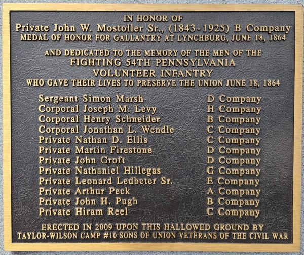 PRIVATE JOHN W. MOSTOLLER SR. MEDAL OF HONOR WAR MEMORIAL PLAQUE