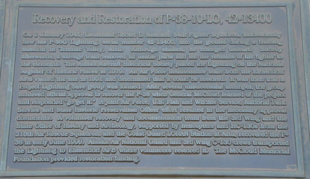 RECOVERY AND RESTORATION OF P-38 WAR MEMORIAL PLAQUE A