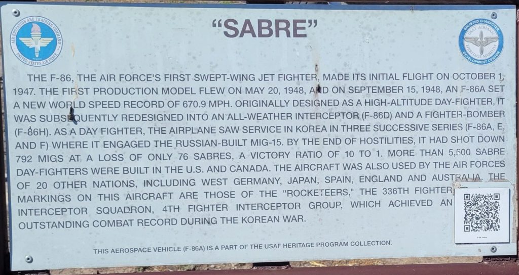 “SABRE” F-86A MEMORIAL AIRCRAFT PLAQUE