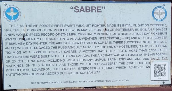 “SABRE” F-86A MEMORIAL AIRCRAFT PLAQUE