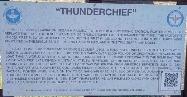 “THUNDERCHIEF” REPUBLIC JF-105B MEMORIAL AIRCRAFT PLAQUE