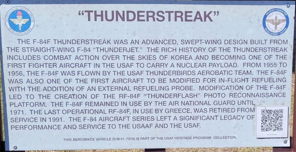 “THUNDERSTREAK” F-84F MEMORIAL AIRCRAFT PLAQUE