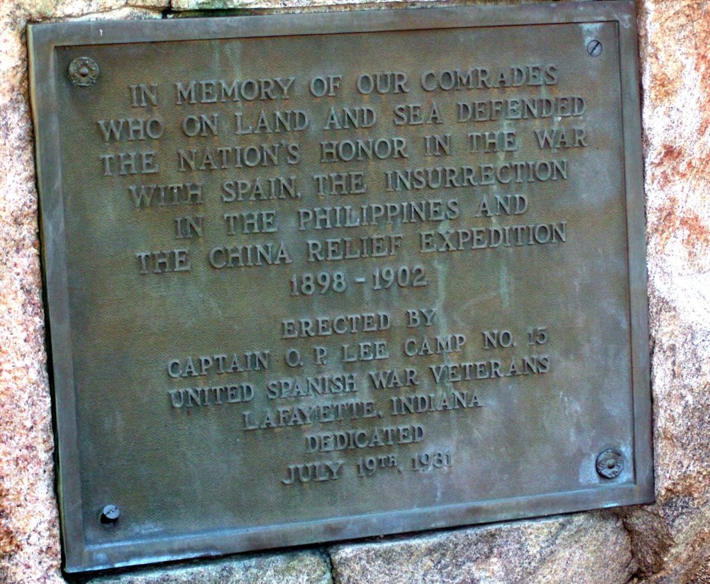 TIPPECANOE COUNTY SPANISH-AMERICAN WAR MEMORIAL PLAQUE B